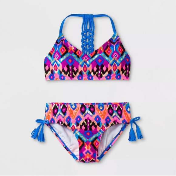 Art Class Girls Blue Pink Multi Gilded Tigerlily 2Pc Bikini Swim Set - NWT - Picture 2 of 9